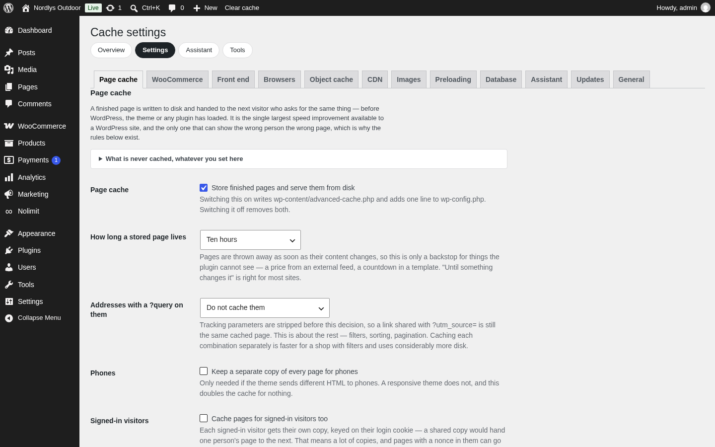 Page cache settings