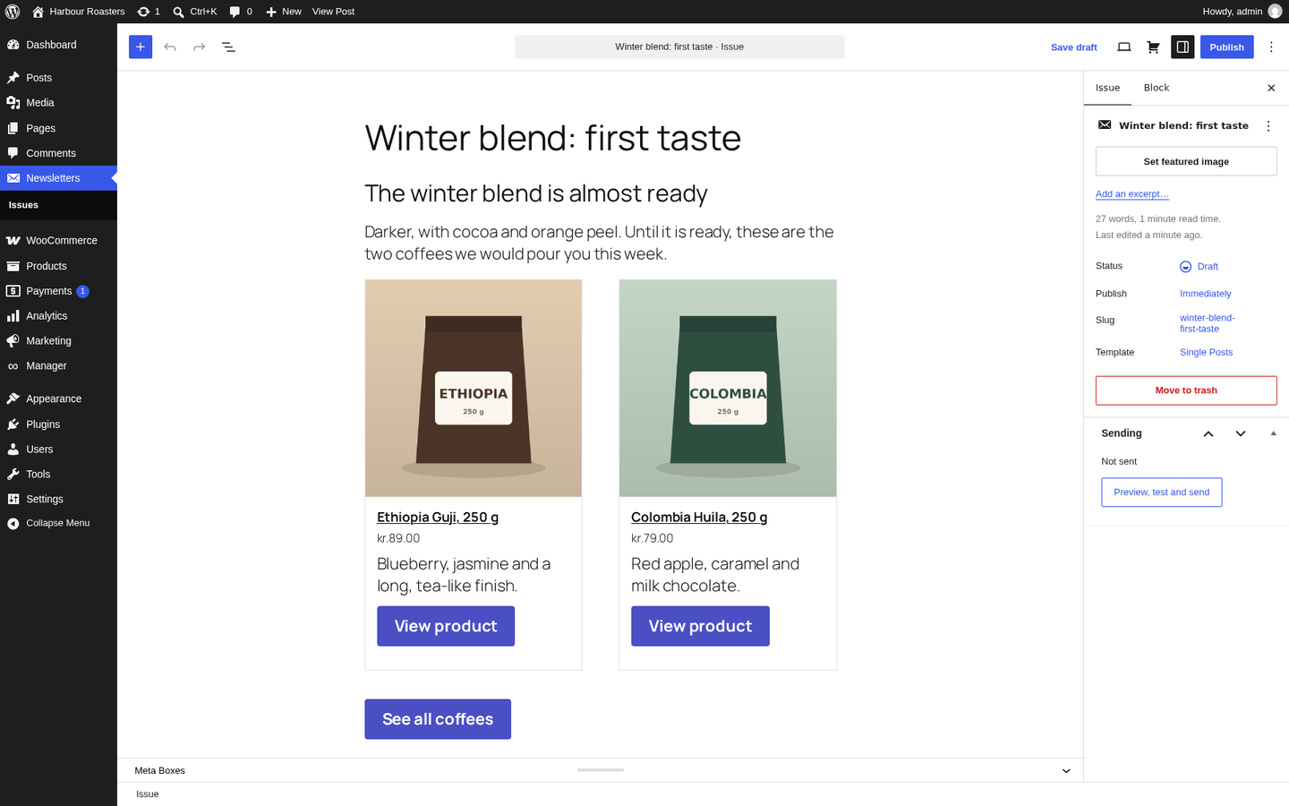 Nolimit News — writing an issue with columns and shop products