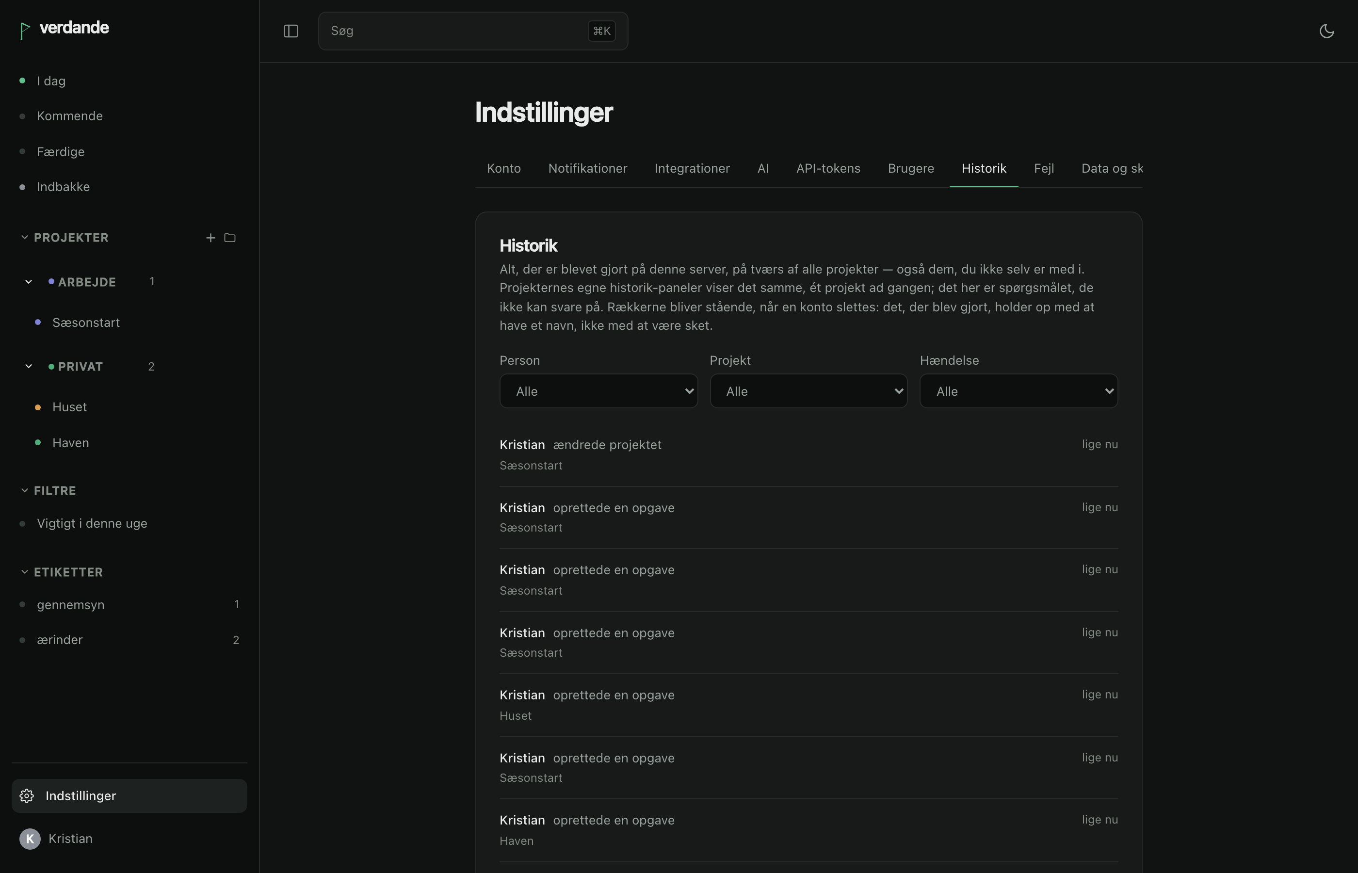 Instance history