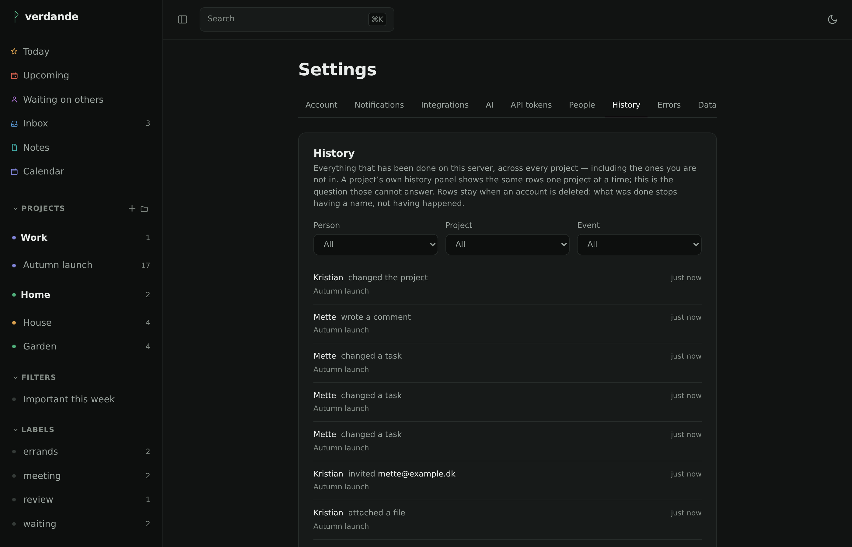 Instance history
