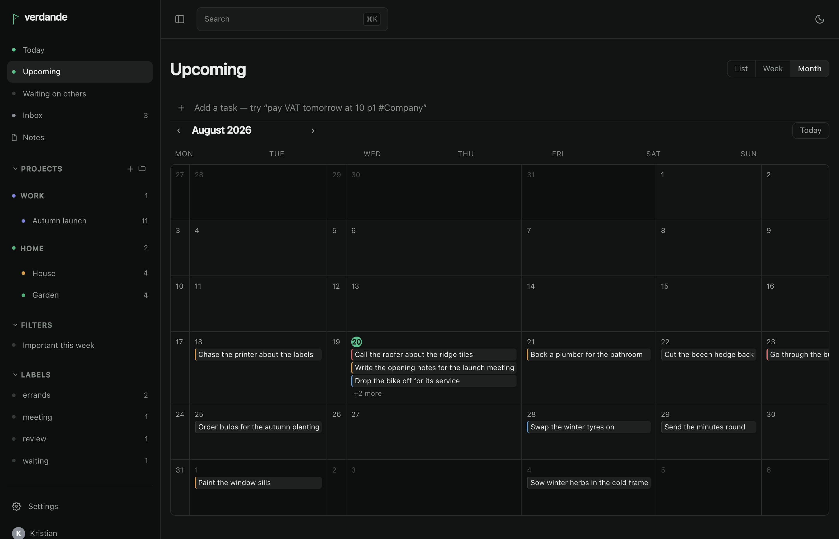 Upcoming as a month