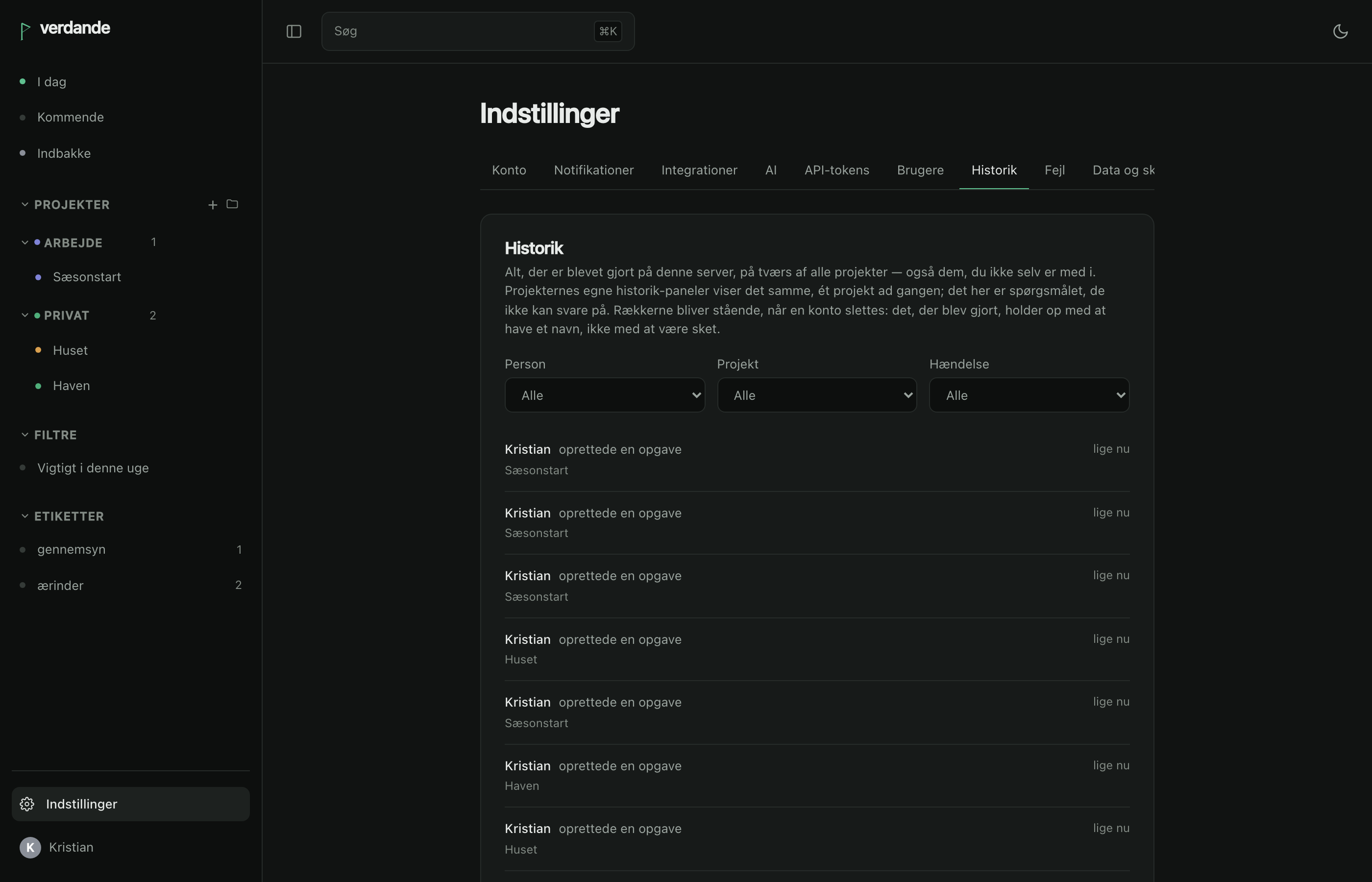 Instance history