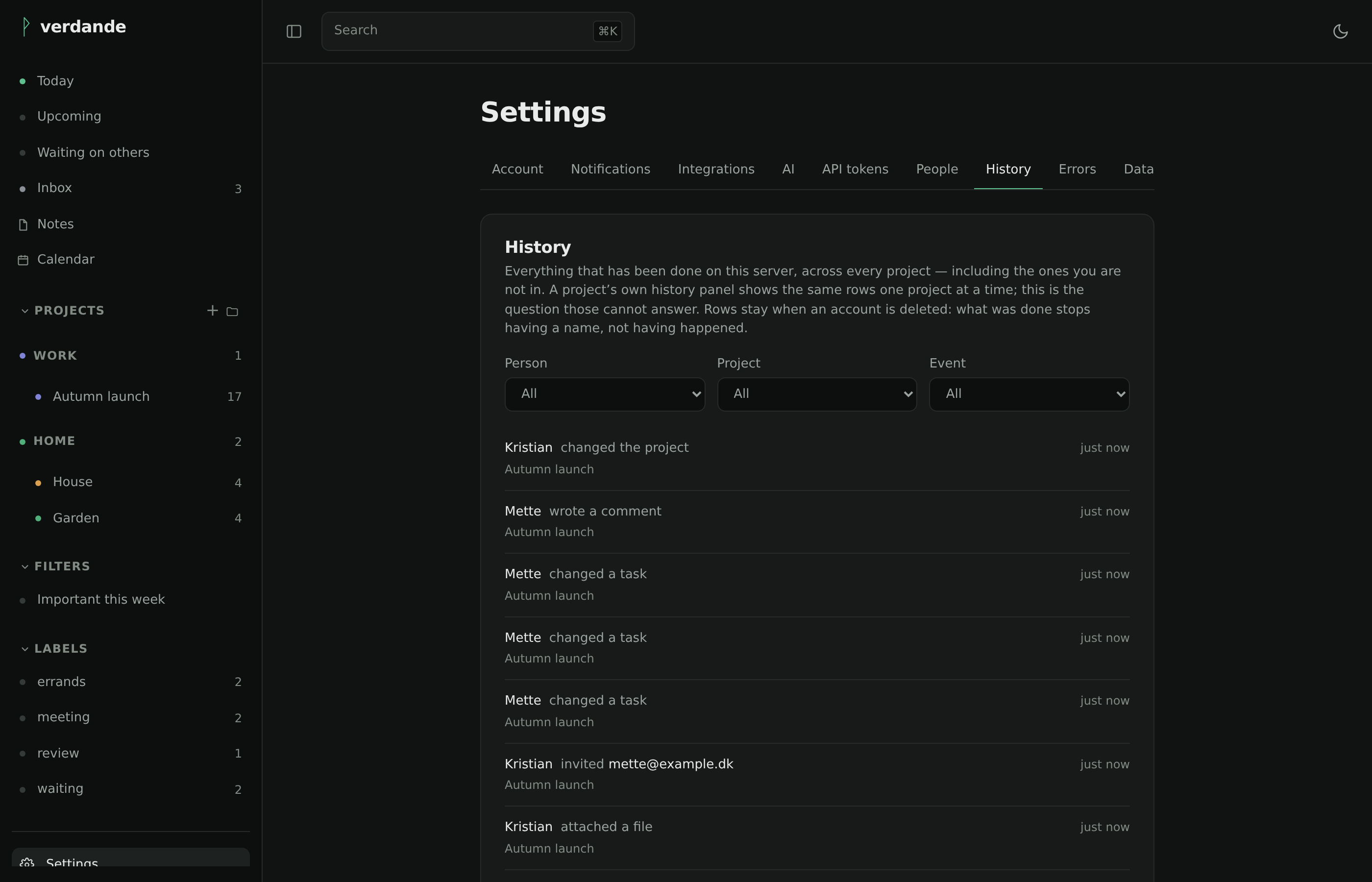 Instance history