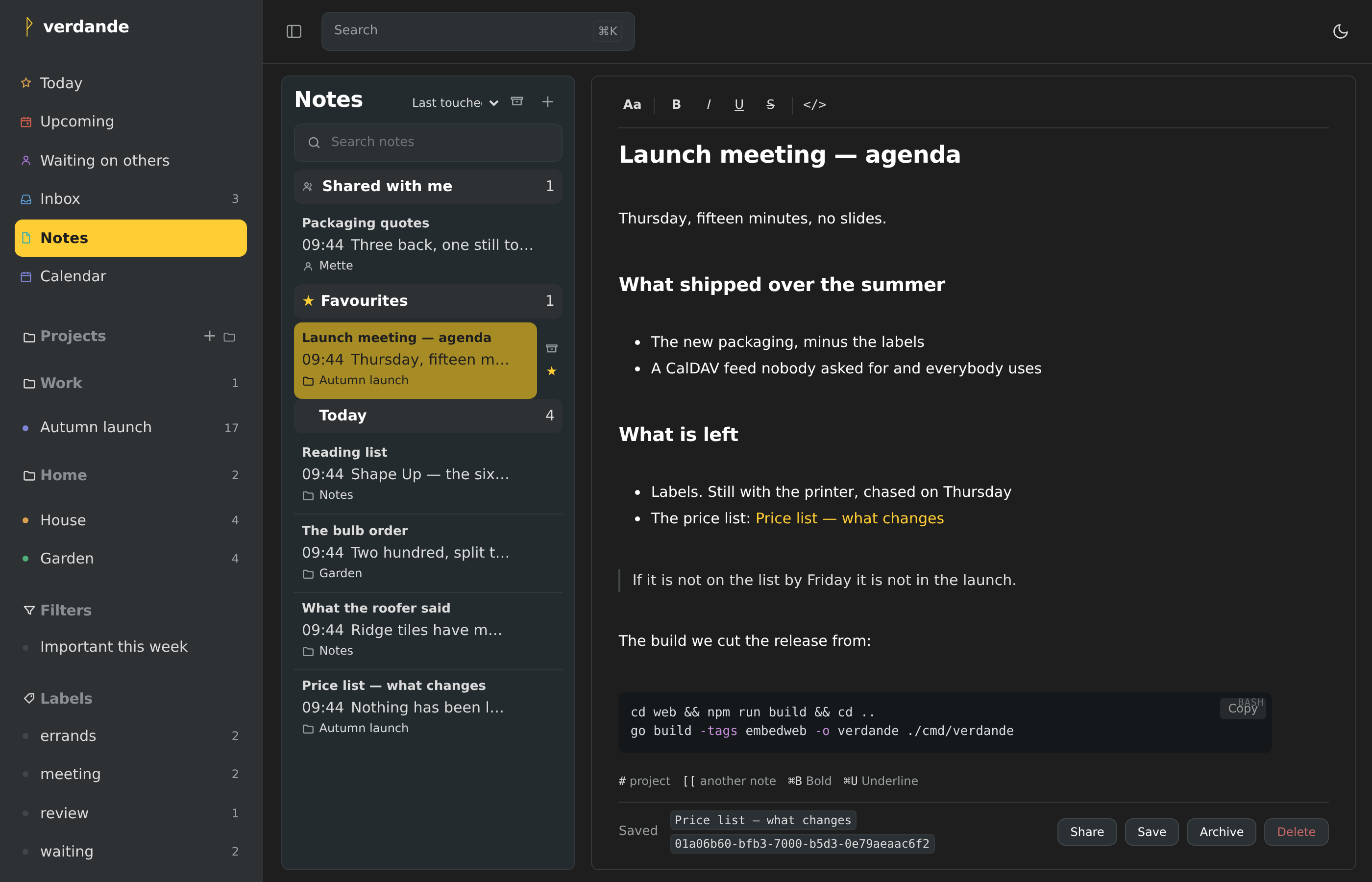 Notes in the Charcoal theme